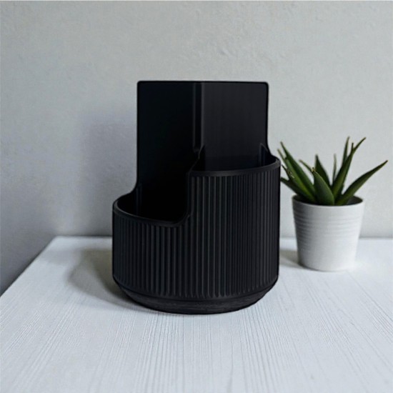 3 Bölmeli Modern Makyaj Düzenleyici - Siyah Fırçalık ve Kozmetik Organizer