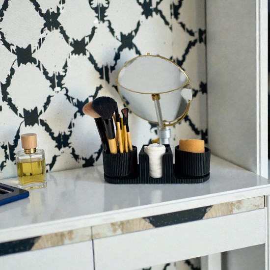 360 Derece Döner Hazneli Makyaj Organizeri - Fırçalık ve Disk Pamukluk Seti 360 Derece Döner Hazneli Makyaj Organizeri - Fırçalık ve Disk Pamukluk Seti