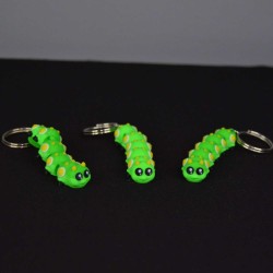 3D Hareketli Eklemli Yeşil Tırtıl Çanta Süsü ve Anahtarlık