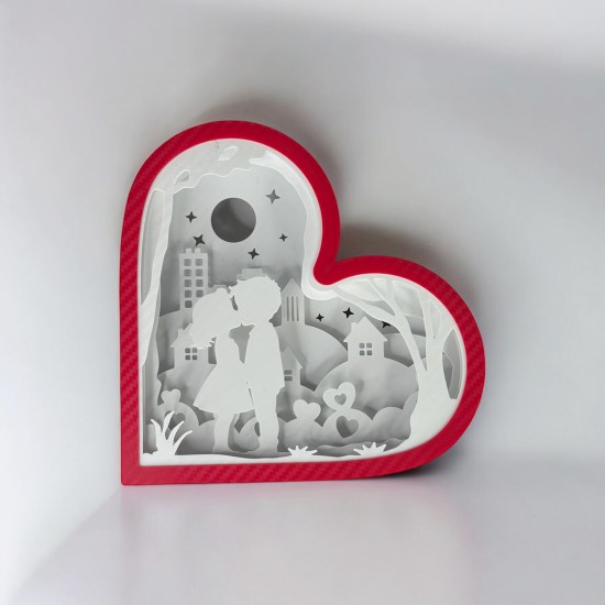 LED Işıklı Kalp Gölge Kutusu (Shadow Box) - Romantik Gece Lambası ve Masa Dekoru