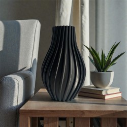 Modern Dikey Oluklu (Ribbed) Siyah Vazo