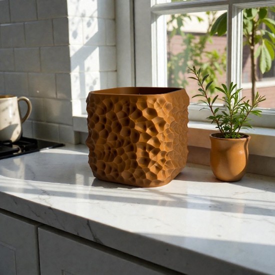 Modern Petek Dokulu Dekoratif Kare Saksı