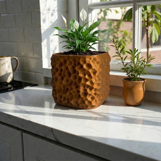 Modern Petek Dokulu Dekoratif Kare Saksı