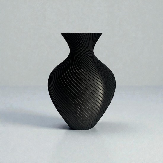 Modern Spiral Dokulu Siyah Vazo