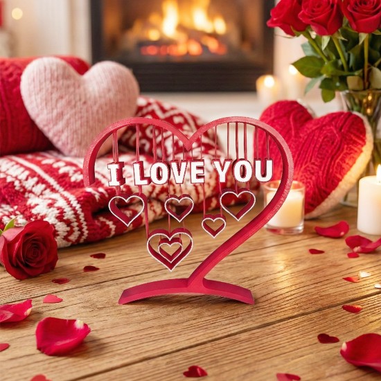 Sevgililer Gününe Özel: I Love You Yazılı Dekoratif Kalp Masa Süsü