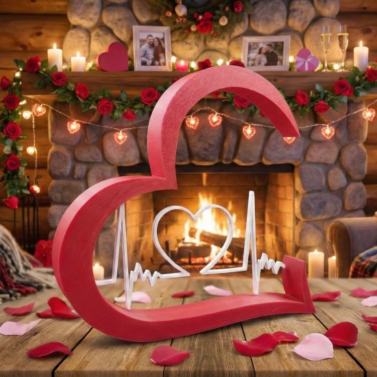 Sevgililer Gününe Özel: Nabız ve Kalp Atışı Desenli Dekoratif Kalp Masa Süsü Sevgililer Gününe Özel: Nabız ve Kalp Atışı Desenli Dekoratif Kalp Masa Süsü