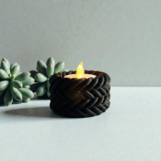 Siyah Örgü Desenli Modern Mini Tealight Mumluk
